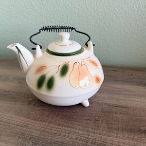 Vintage 3 Toed Teapot - California Pottery Handpainted Fruit